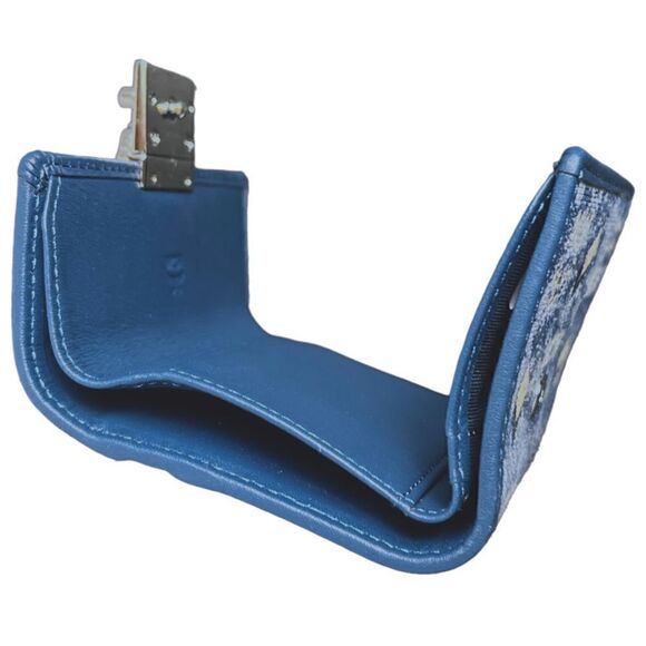 NWOT Auth MCM Veritas Trifold Small Monogram Logo Blue Snap Closure Mini Wallet - Picture 4 of 9